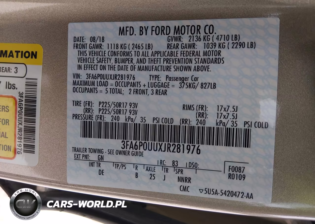 2018 Ford Fusion Hybrid S VIN:3FA6P0UUXJR281976 - 9