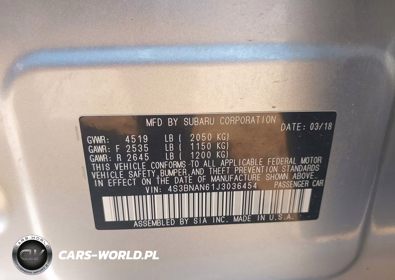 2018 Subaru Legacy 2.5I Limited VIN:4S3BNAN61J3036454 - 9