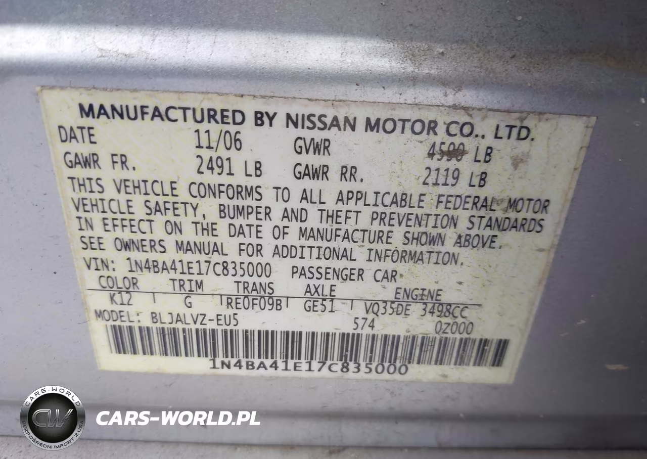 2007 Nissan Maxima Se-Sl VIN:1N4BA41E17C835000 - 9