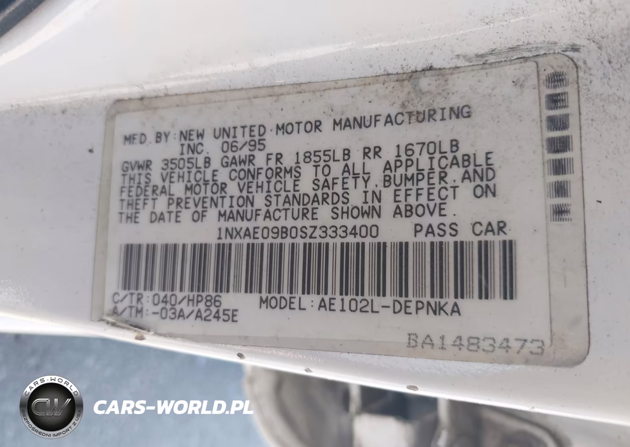1995 Toyota Corolla Le-Dx VIN:1NXAE09B0SZ333400 - 9