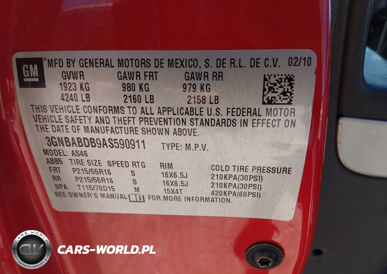 CHEVROLET HHR LT VIN:3GNBABDB9AS590911 - 9