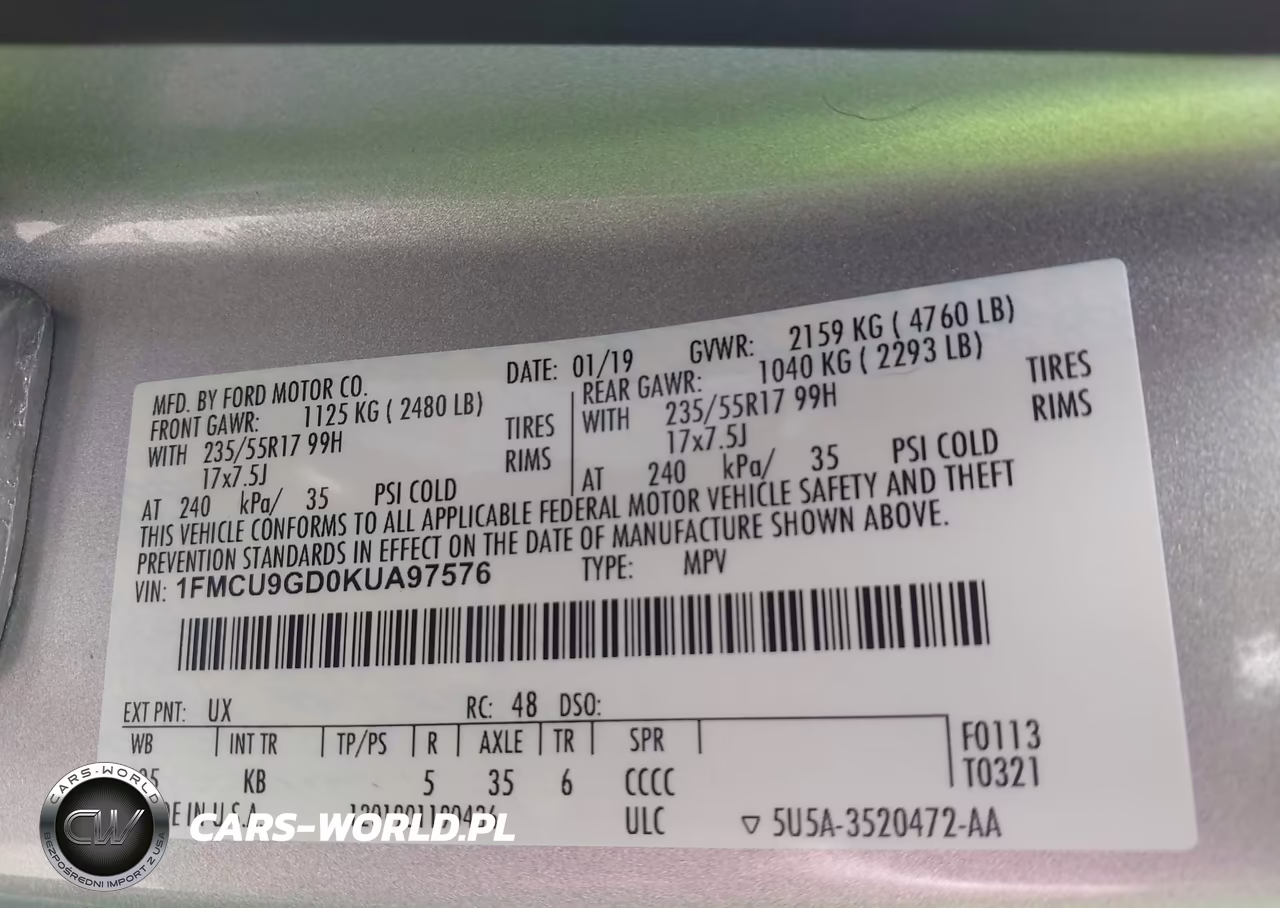 2019 Ford Escape Se VIN:1FMCU9GD0KUA97576 - 9