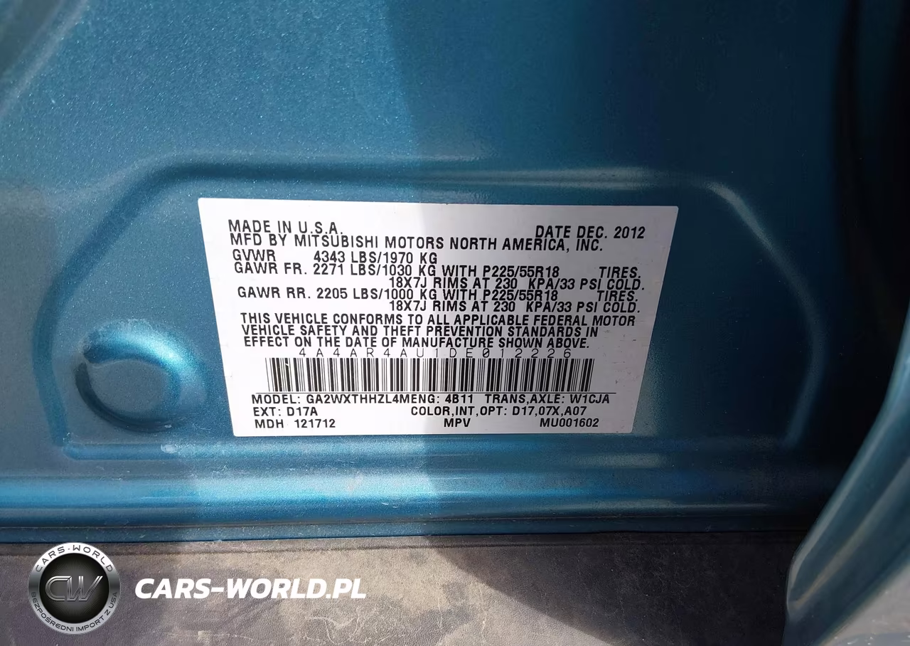 2013 Mitsubishi Outlander Sport Se VIN:4A4AR4AU1DE012226 - 9
