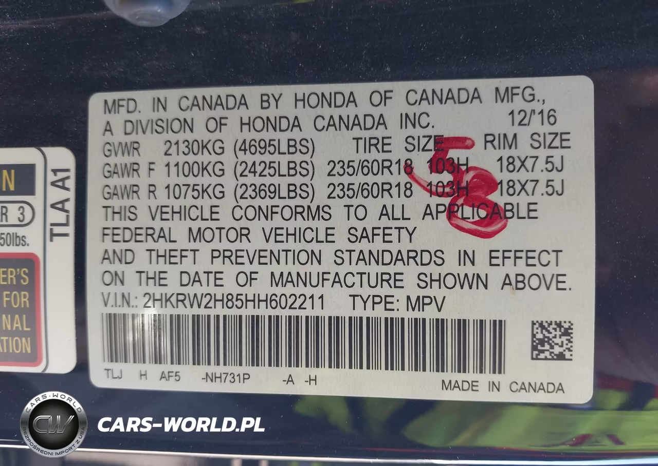 2017 Honda Cr-V Ex-L-Ex-L Navi VIN:2HKRW2H85HH602211 - 9
