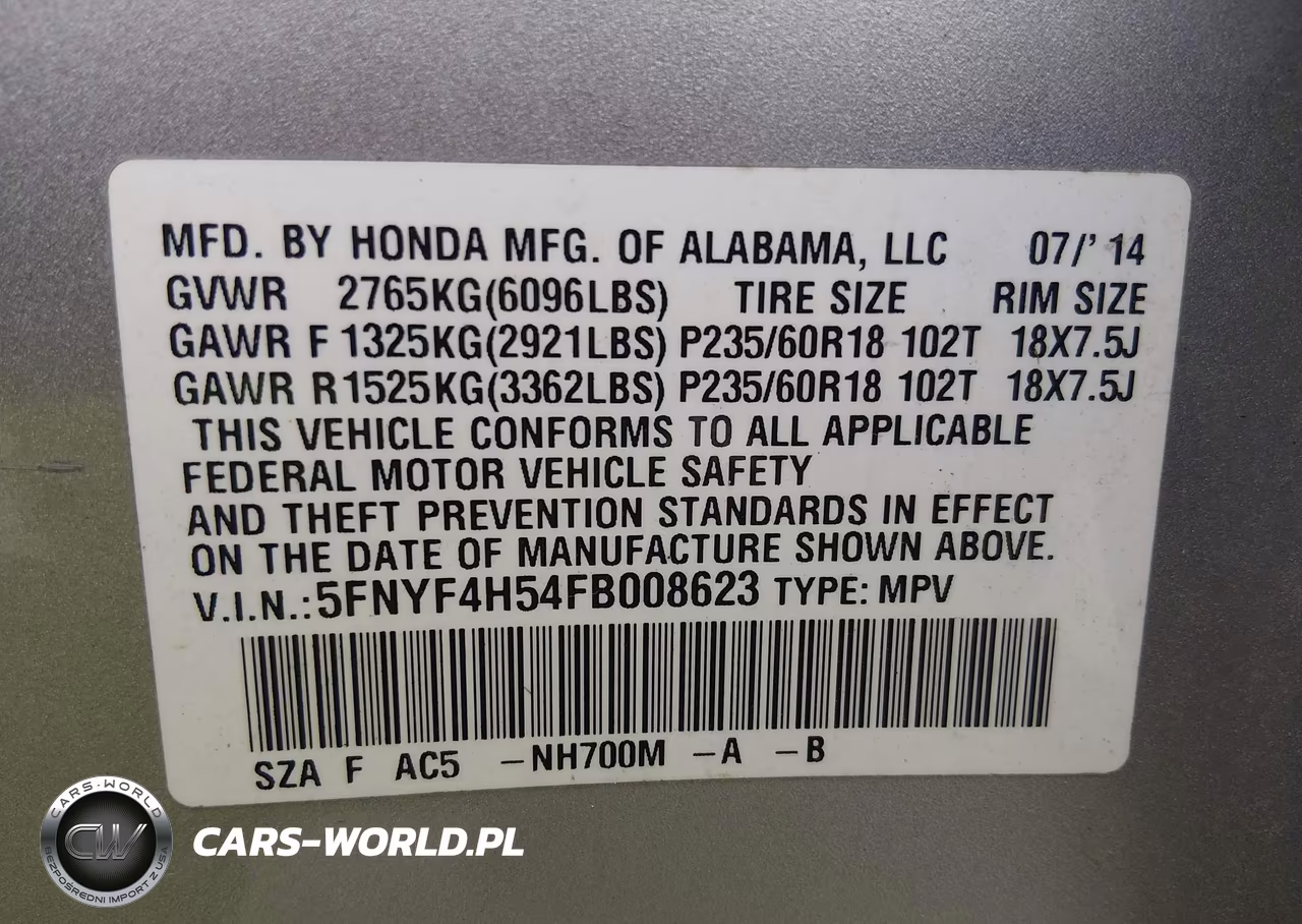 2015 Honda Pilot Ex-L VIN:5FNYF4H54FB008623 - 9