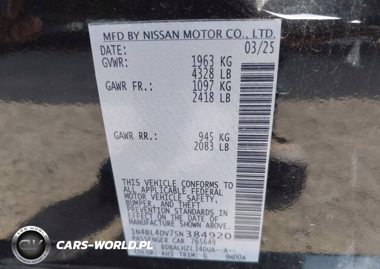 2025 Nissan Altima Sv Fwd VIN:1N4BL4DV7SN384920 - 9