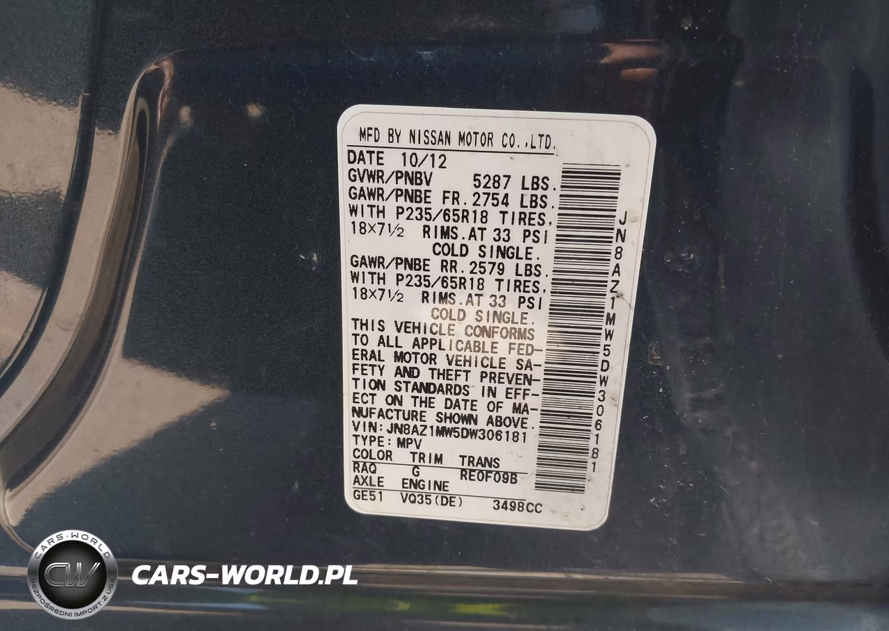 2013 Nissan Murano Sl VIN:JN8AZ1MW5DW306181 - 9