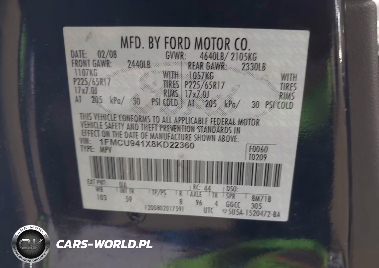 2008 Ford Escape Limited VIN:1FMCU941X8KD22360 - 9