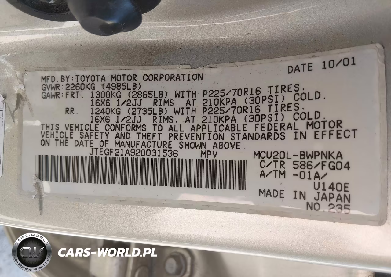 2002 Toyota Highlander V6 VIN:JTEGF21A920031536 - 9