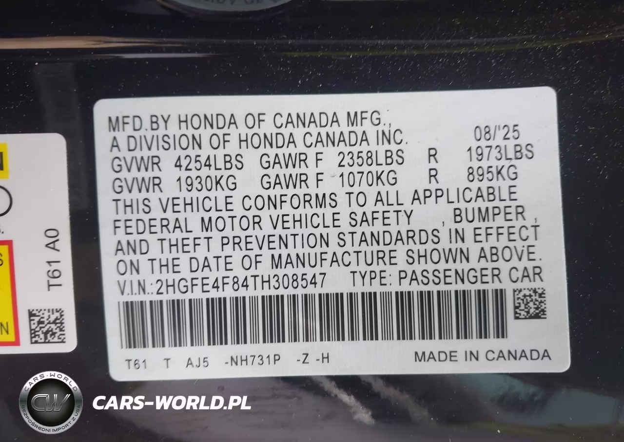 2026 Honda Civic Hybrid Sport-Sport Touring VIN:2HGFE4F84TH308547 - 9