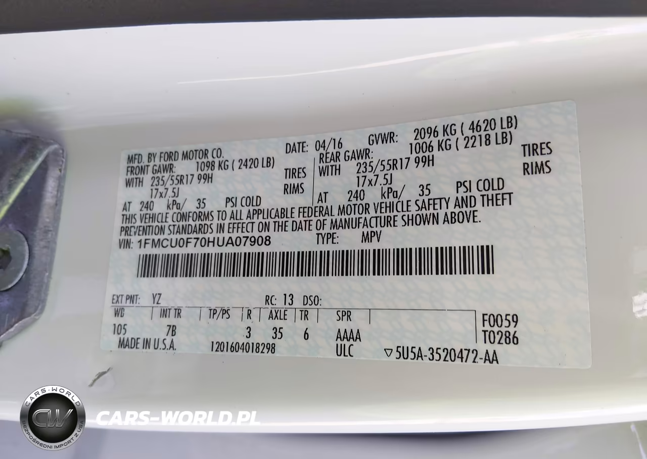 2017 Ford Escape S VIN:1FMCU0F70HUA07908 - 9