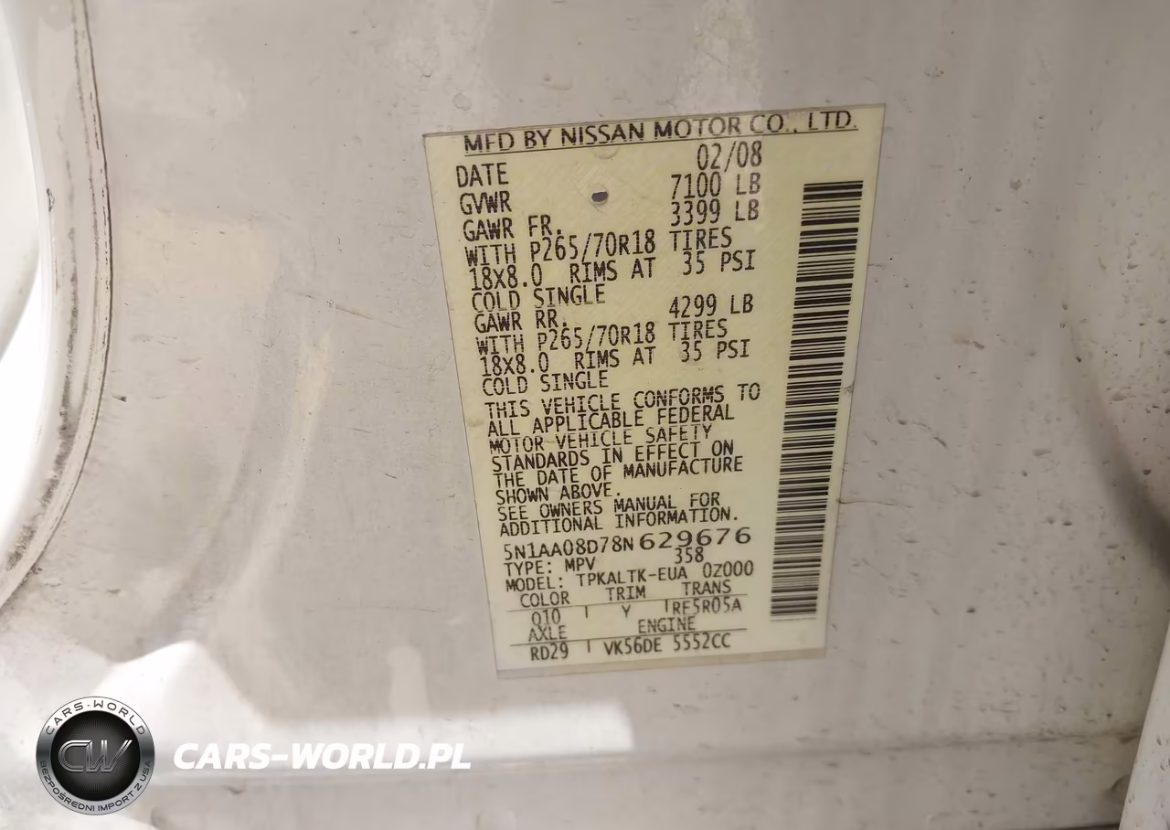 2008 Nissan Armada Se VIN:5N1AA08D78N629676 - 9