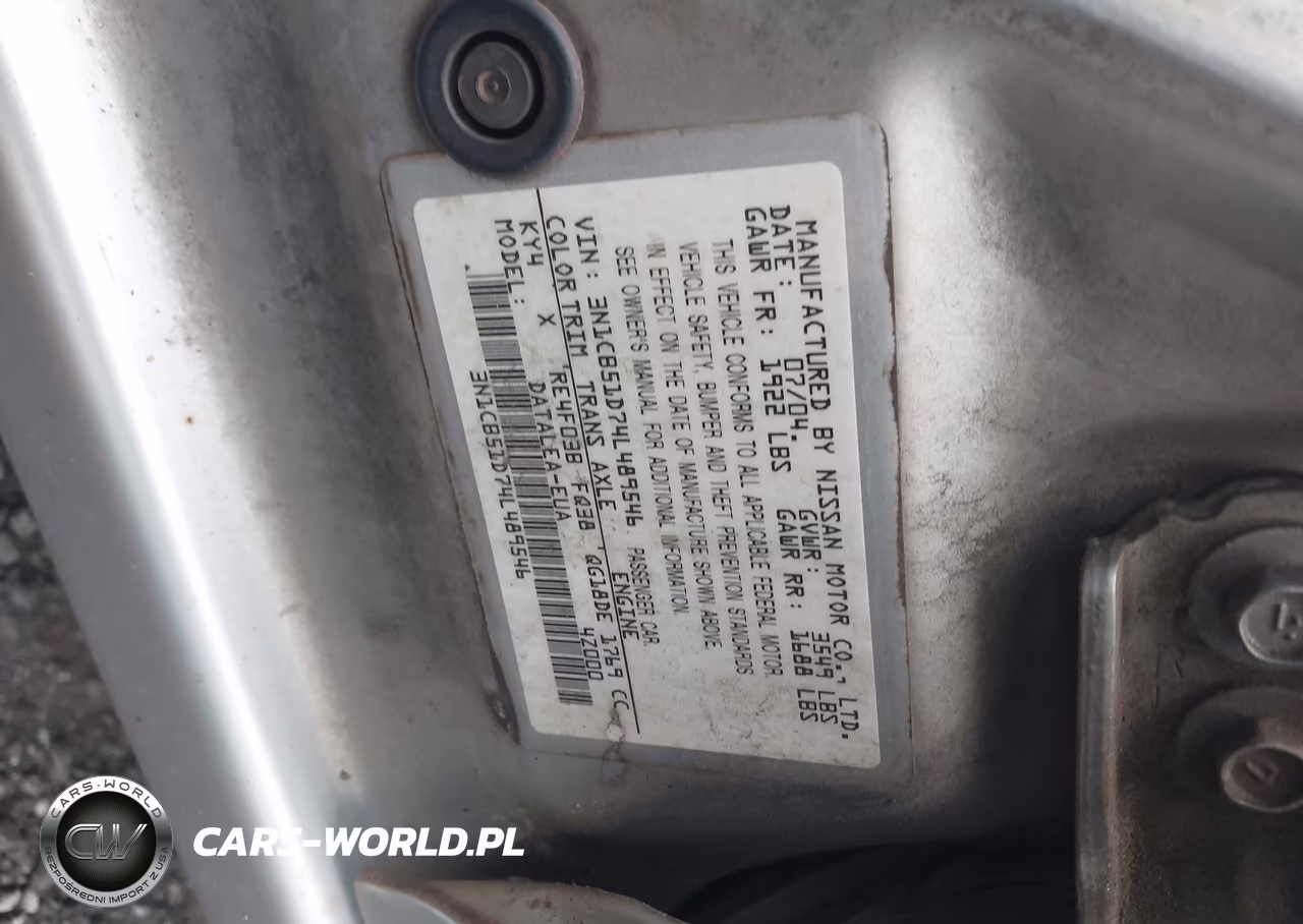 2004 Nissan Sentra 1.8S VIN:3N1CB51D74L489546 - 9