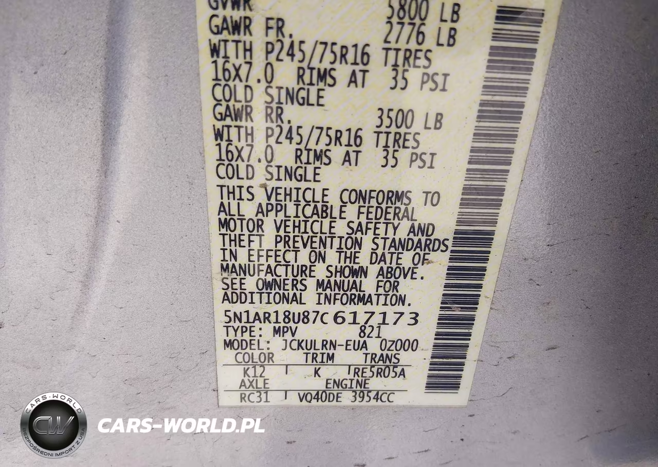2007 Nissan Pathfinder S VIN:5N1AR18U87C617173 - 9