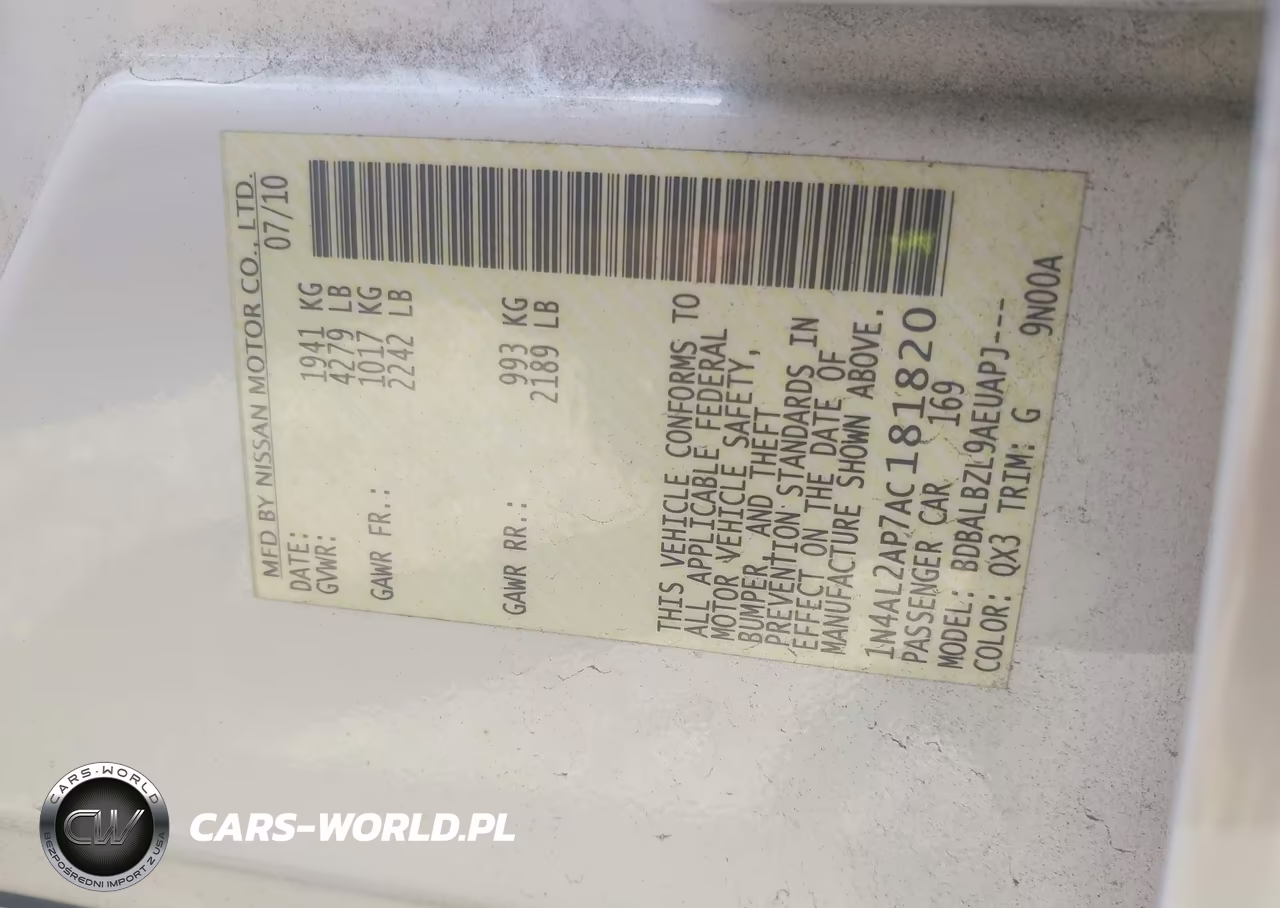 2010 Nissan Altima 2.5 S VIN:1N4AL2AP7AC181820 - 9