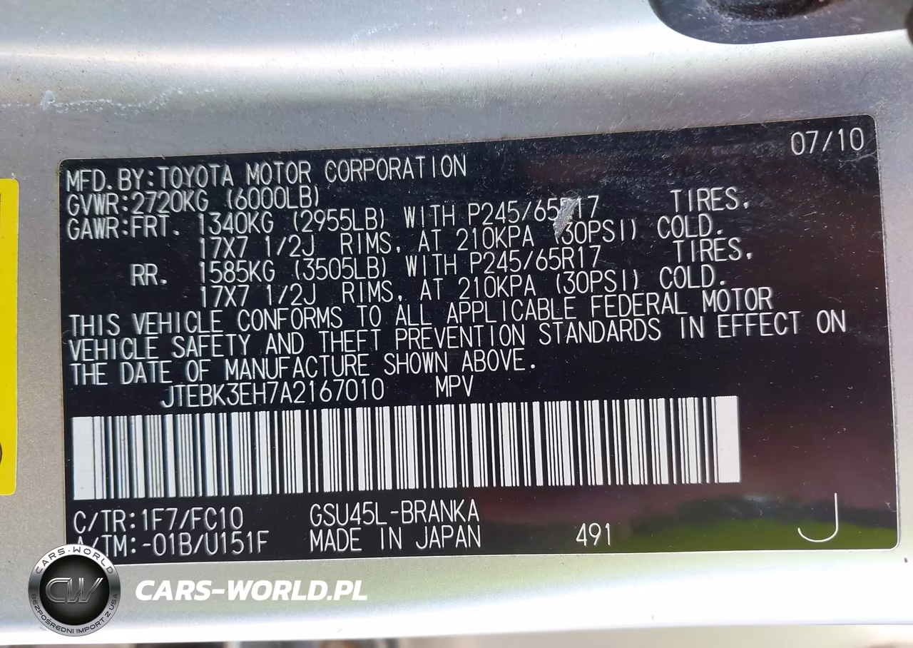 2010 Toyota Highlander Base V6 VIN:JTEBK3EH7A2167010 - 9