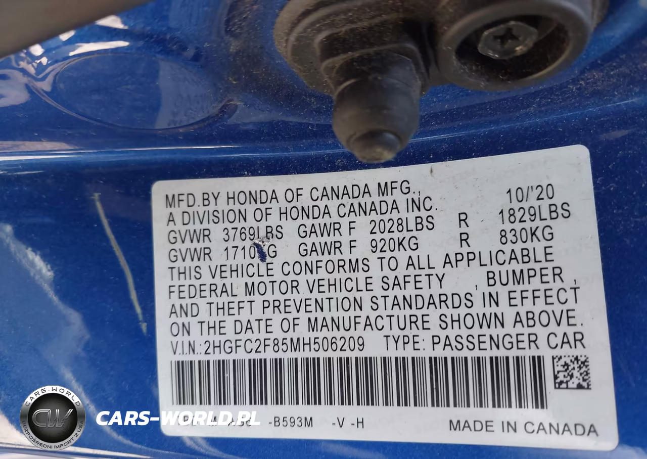 2021 Honda Civic Sport VIN:2HGFC2F85MH506209 - 9