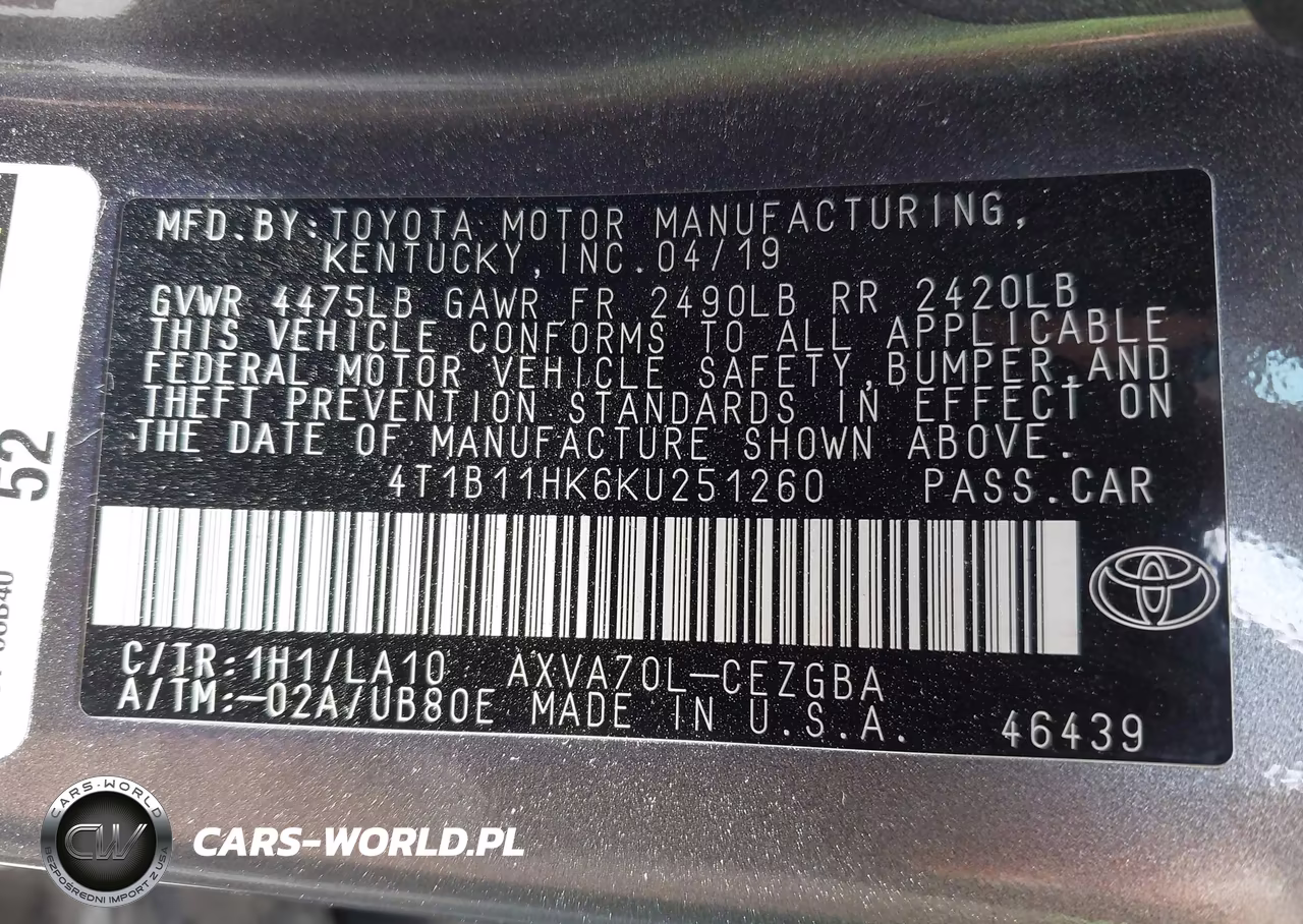 2019 Toyota Camry Xle VIN:4T1B11HK6KU251260 - 9