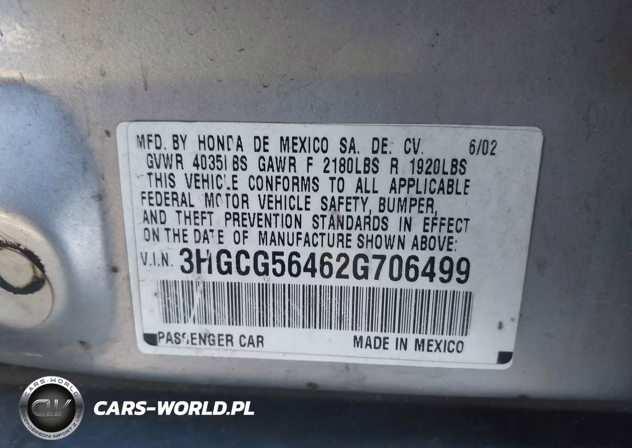 2002 Honda Accord 2.3 Lx VIN:3HGCG56462G706499 - 9