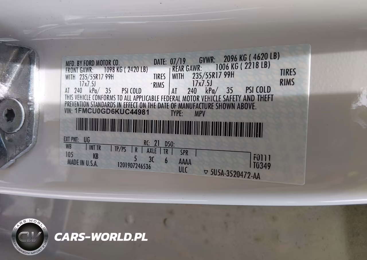 2019 Ford Escape Se VIN:1FMCU0GD6KUC44981 - 9