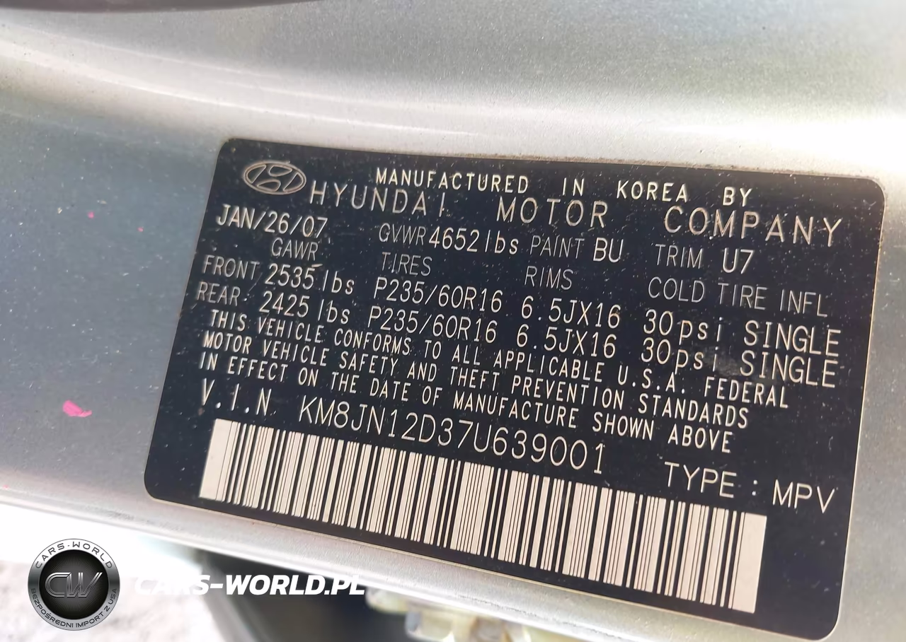 2007 Hyundai Tucson Limited-Se VIN:KM8JN12D37U639001 - 9
