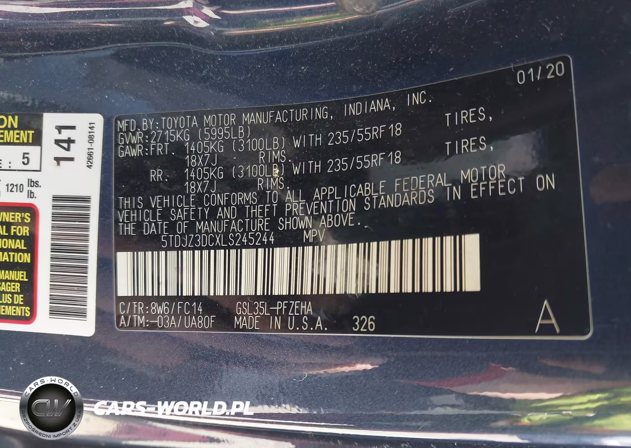 2020 Toyota Sienna Le VIN:5TDJZ3DCXLS245244 - 9