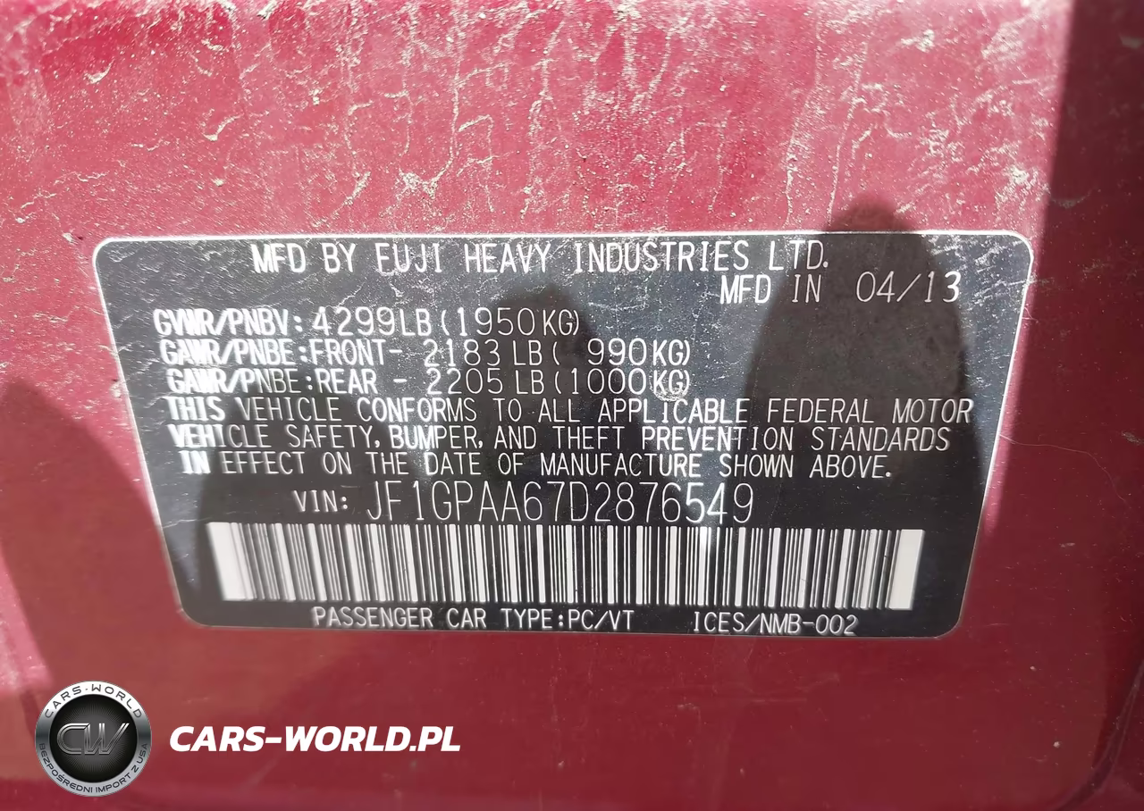 2013 Subaru Impreza 2.0I VIN:JF1GPAA67D2876549 - 9