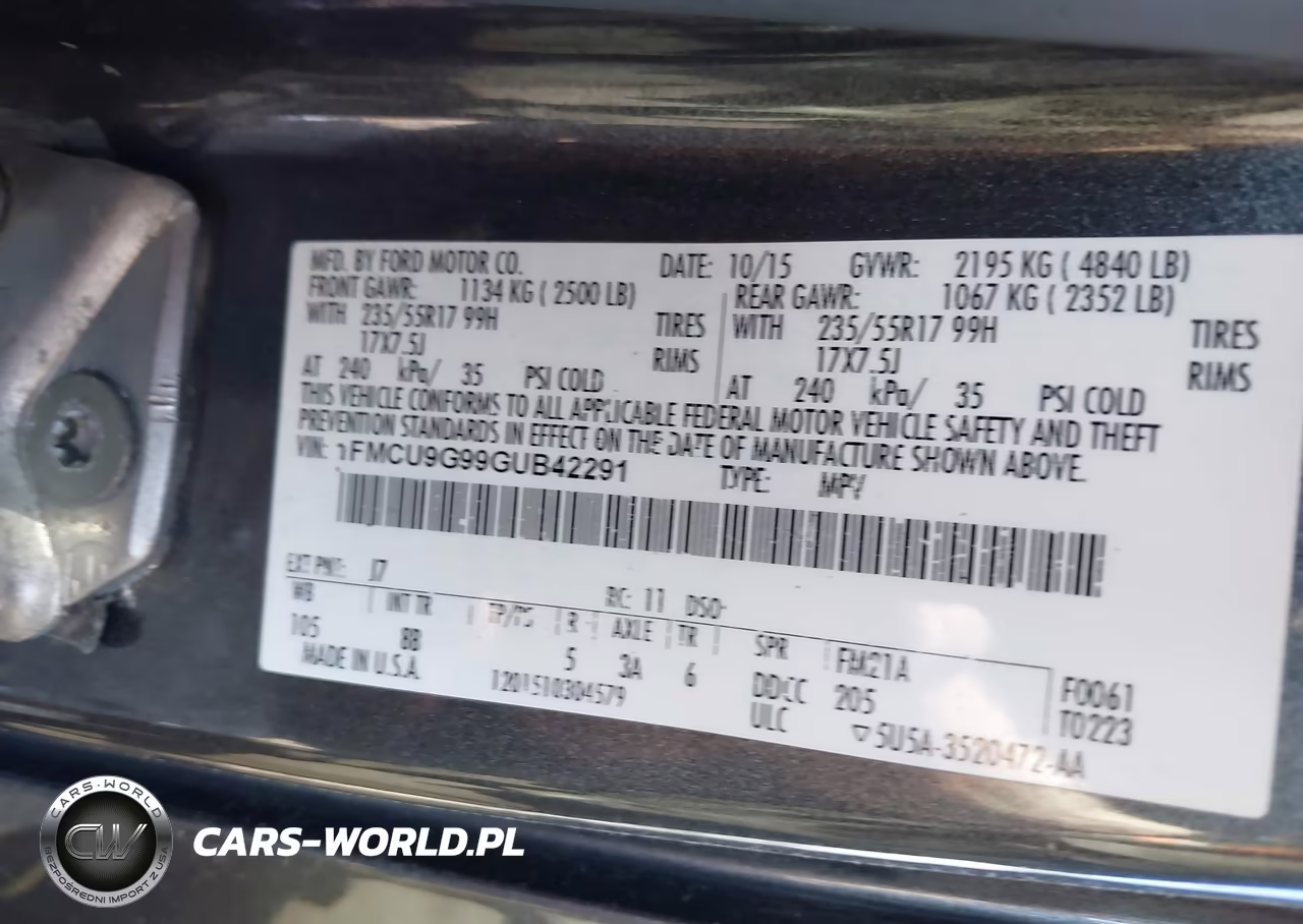 2016 Ford Escape Se VIN:1FMCU9G99GUB42291 - 9
