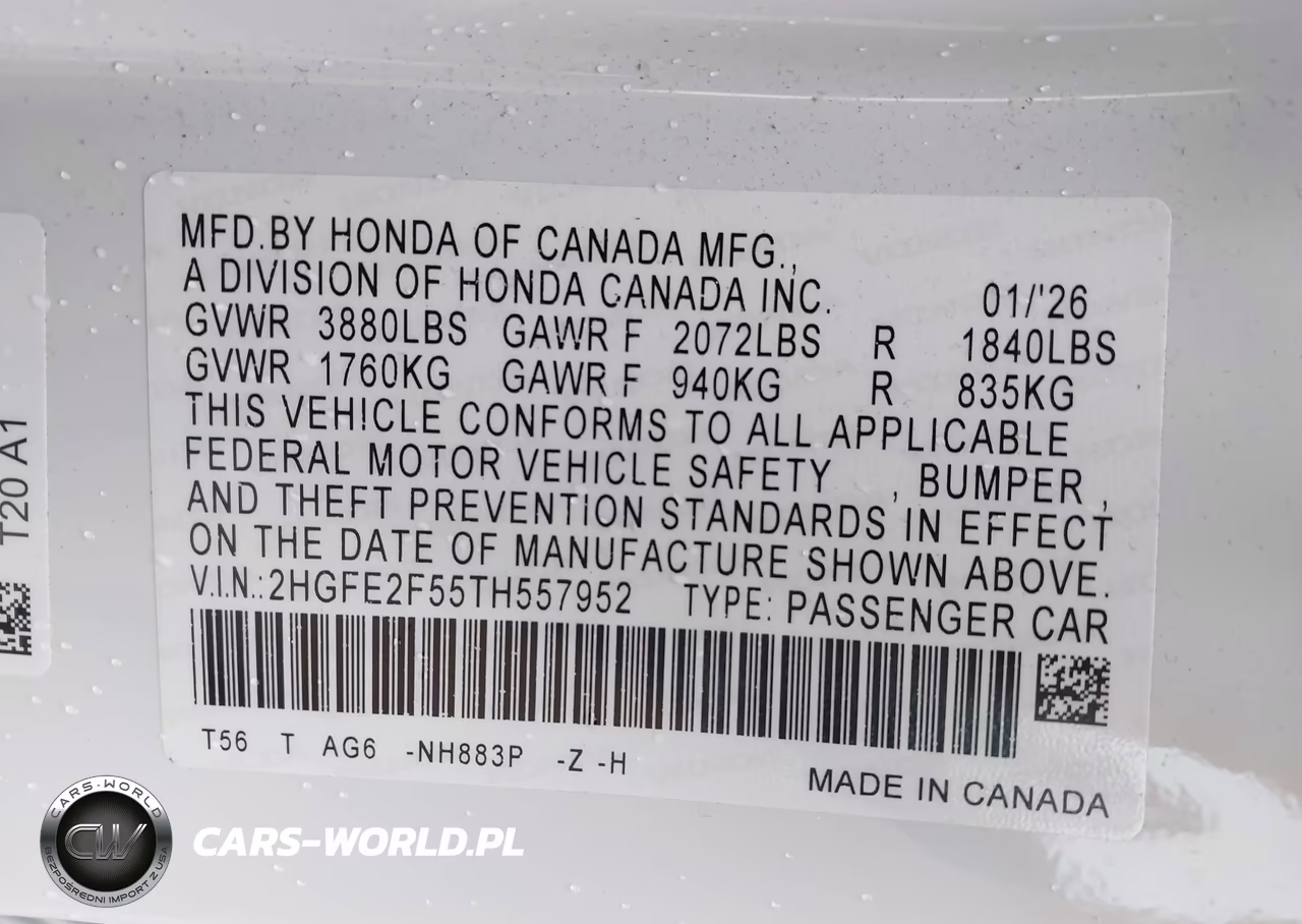2026 Honda Civic Sport VIN:2HGFE2F55TH557952 - 9