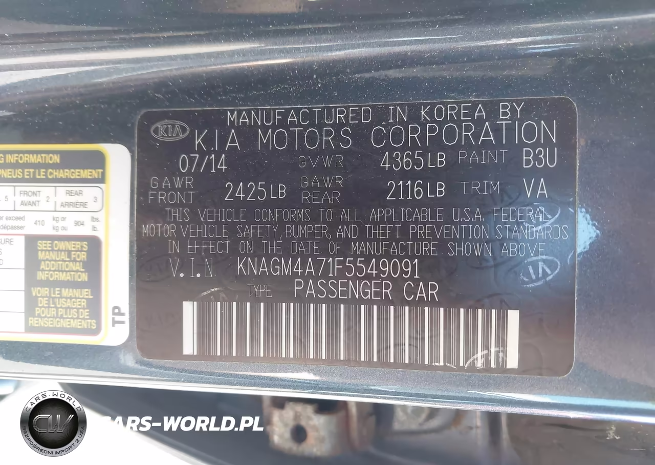 2015 Kia Optima Lx VIN:KNAGM4A71F5549091 - 9