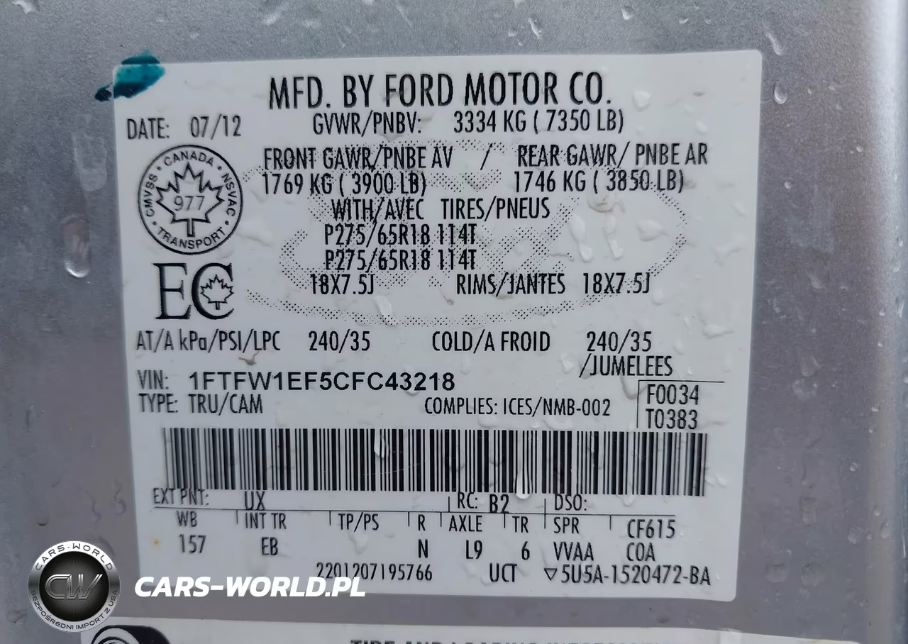 2012 Ford F-150 Lariat VIN:1FTFW1EF5CFC43218 - 9