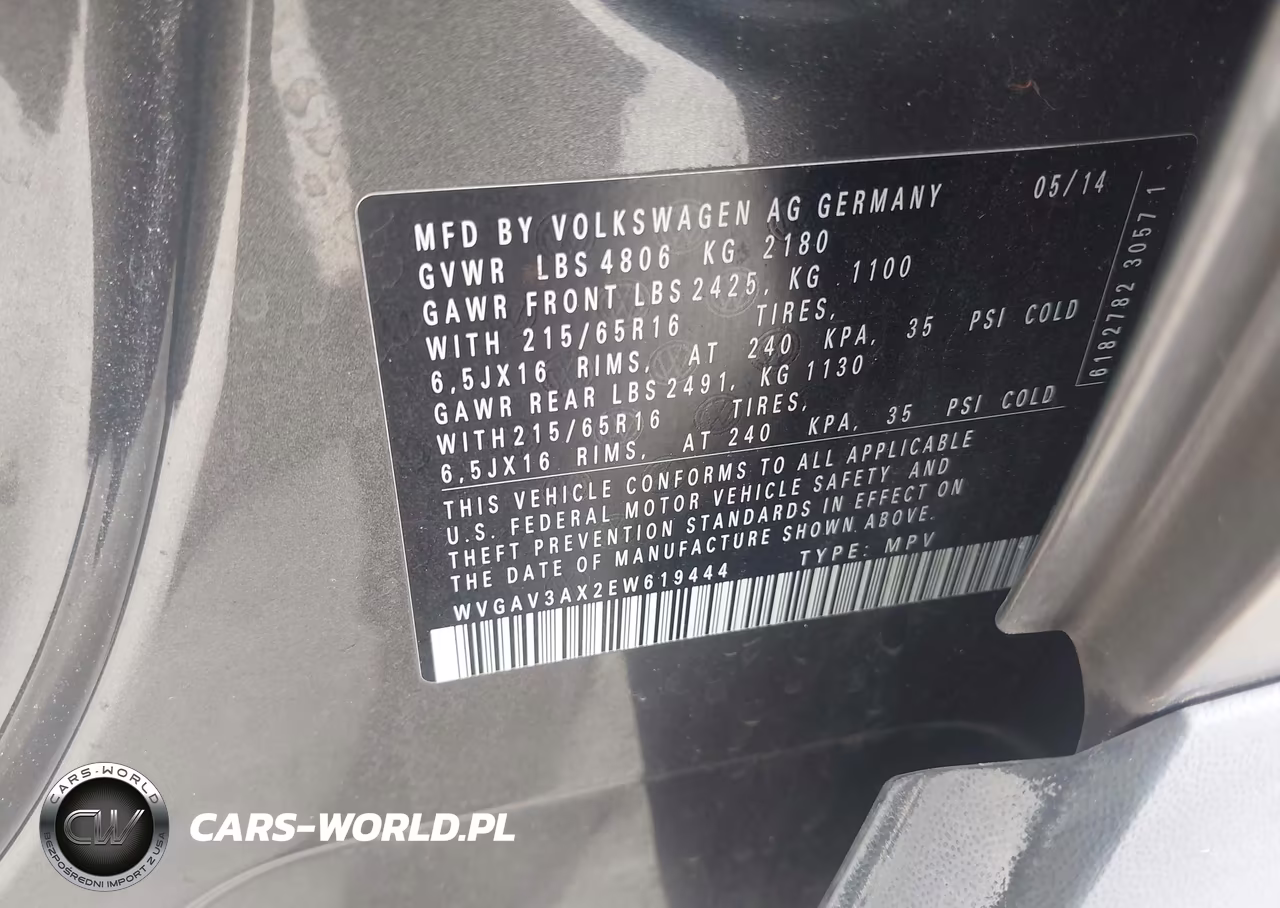 2014 Volkswagen Tiguan S VIN:WVGAV3AX2EW619444 - 9