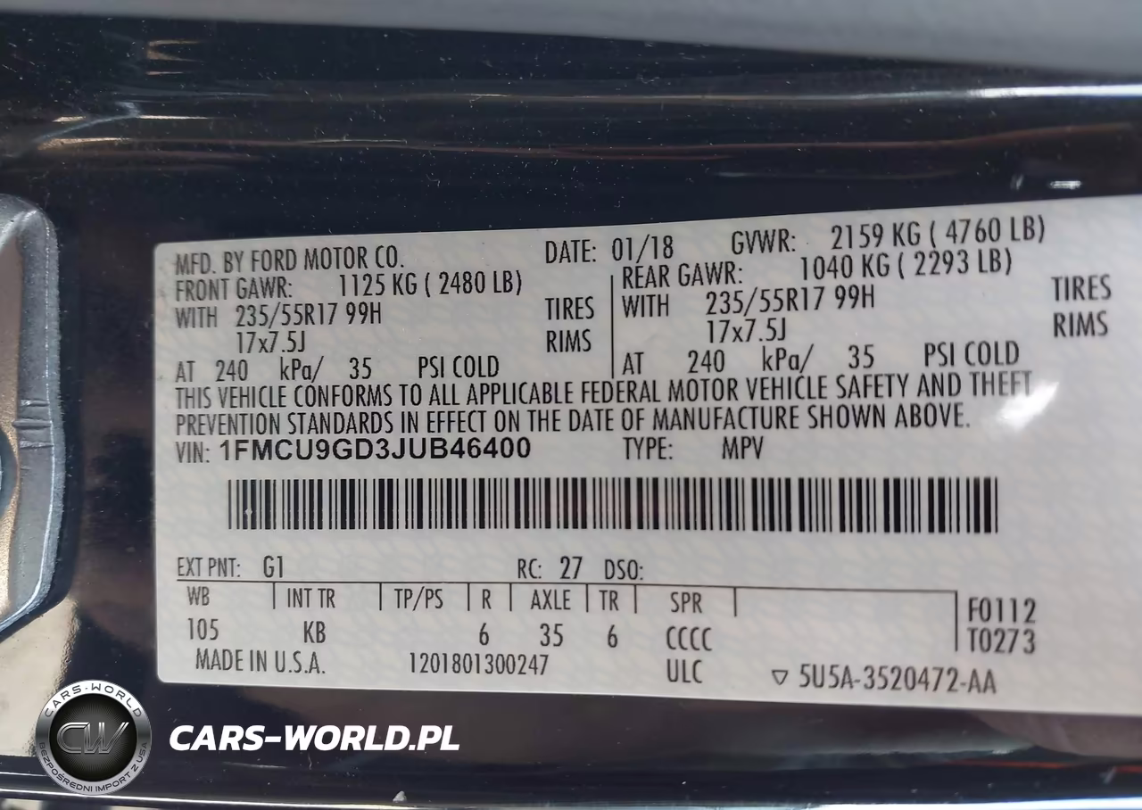 2018 Ford Escape Se VIN:1FMCU9GD3JUB46400 - 9