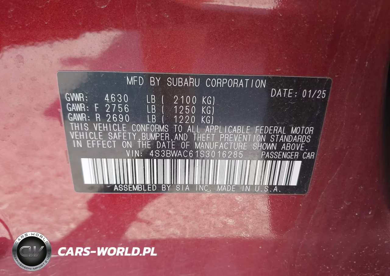 2025 Subaru Legacy Premium VIN:4S3BWAC61S3016285 - 9