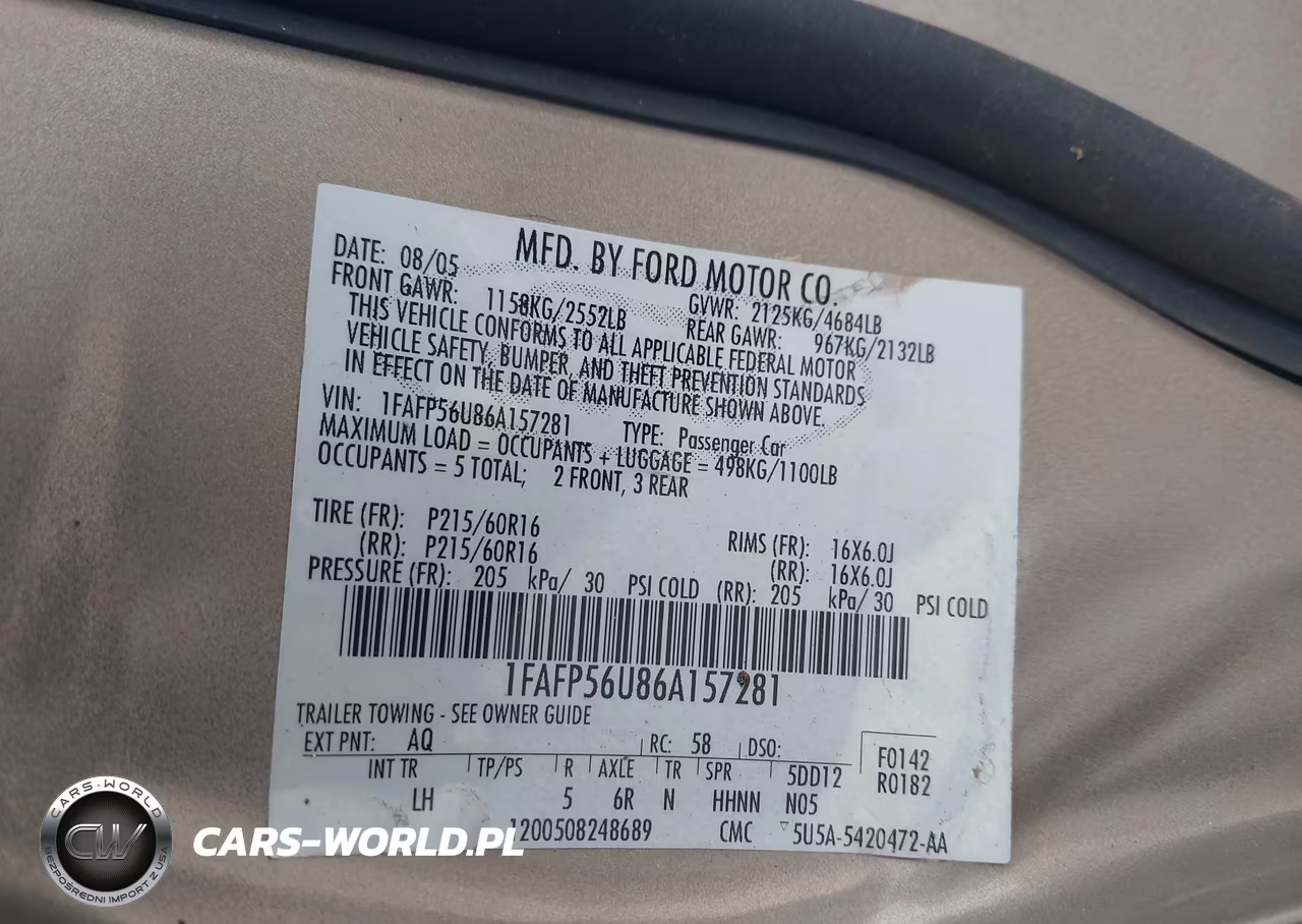 2006 Ford Taurus Sel VIN:1FAFP56U86A157281 - 9