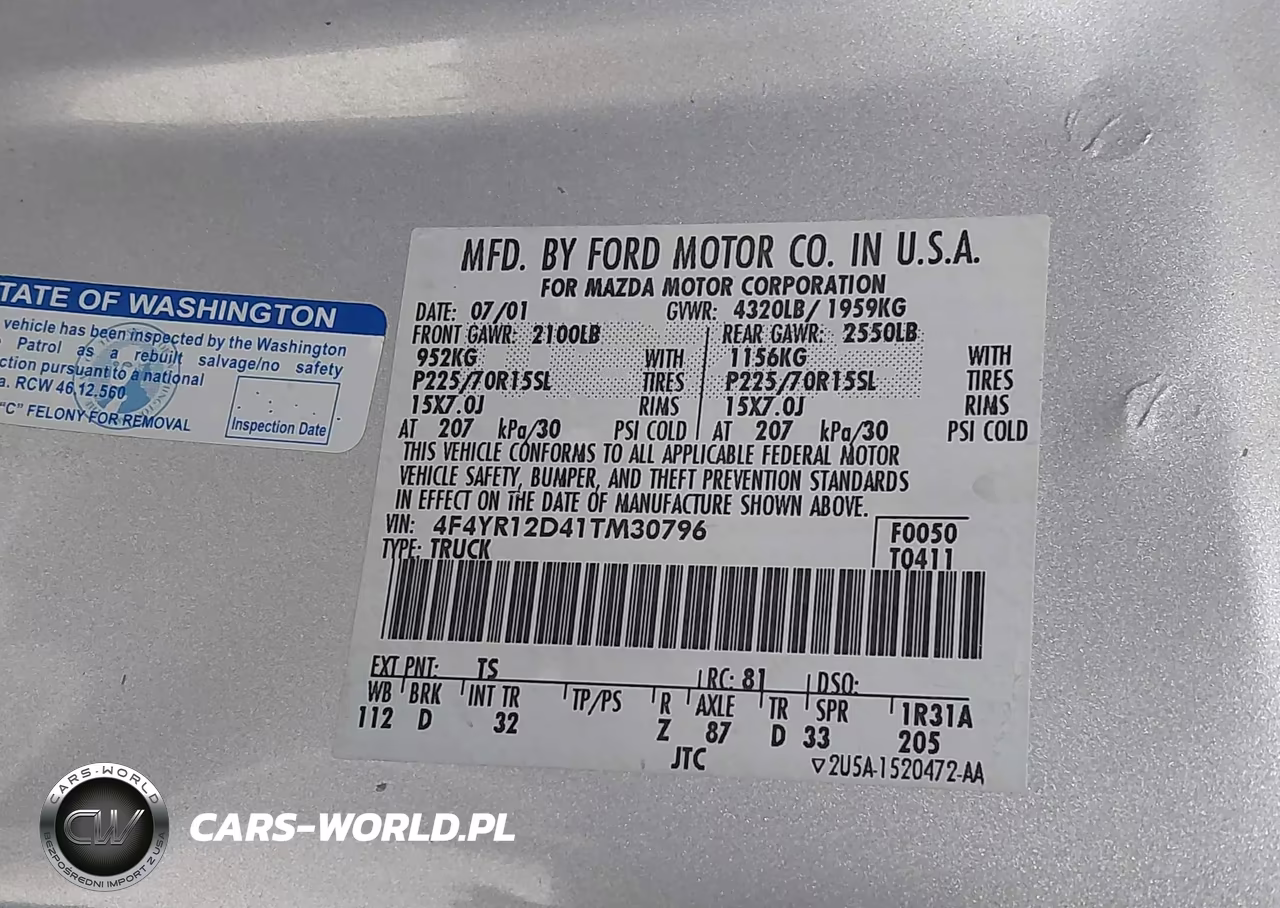 2001 Mazda B2300 Se-Sx VIN:4F4YR12D41TM30796 - 9