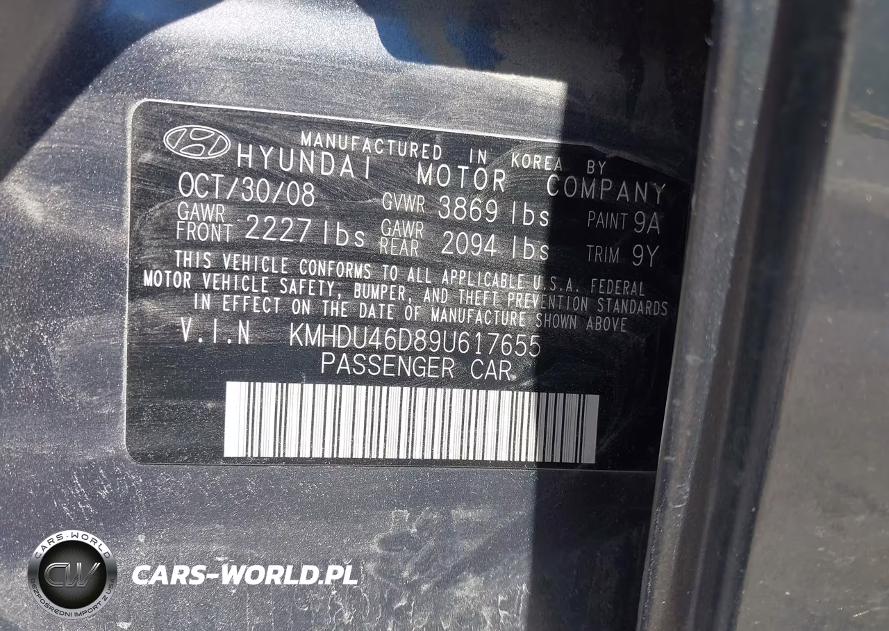2009 Hyundai Elantra Se VIN:KMHDU46D89U617655 - 9