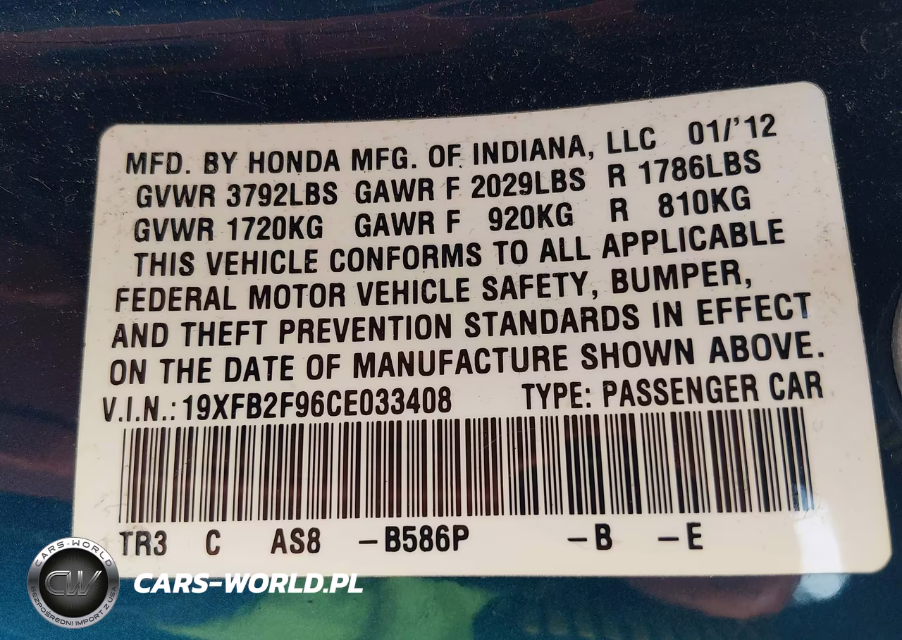 2012 Honda Civic Ex-L VIN:19XFB2F96CE033408 - 9