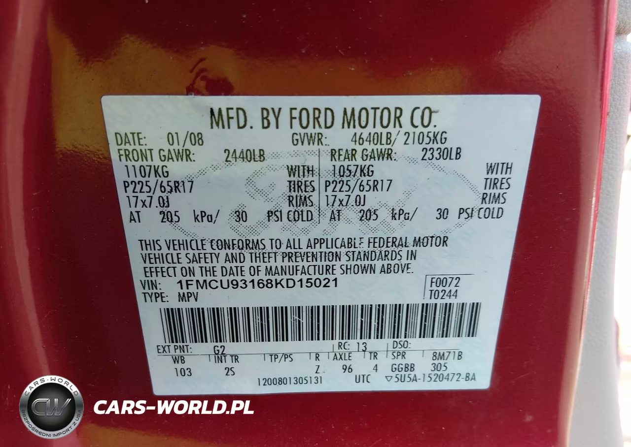 2008 Ford Escape Xlt VIN:1FMCU93168KD15021 - 9