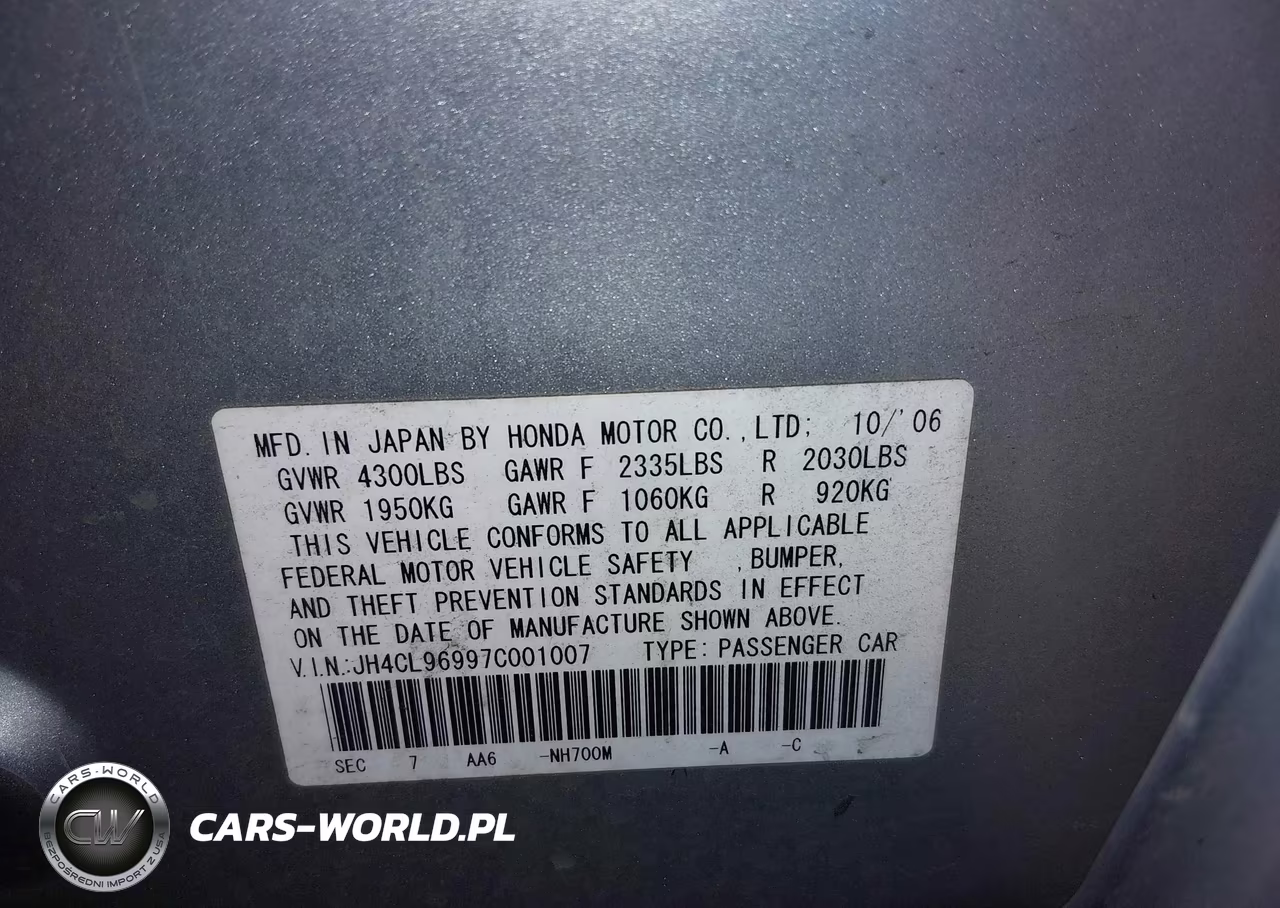 2007 Acura Tsx VIN:JH4CL96997C001007 - 9