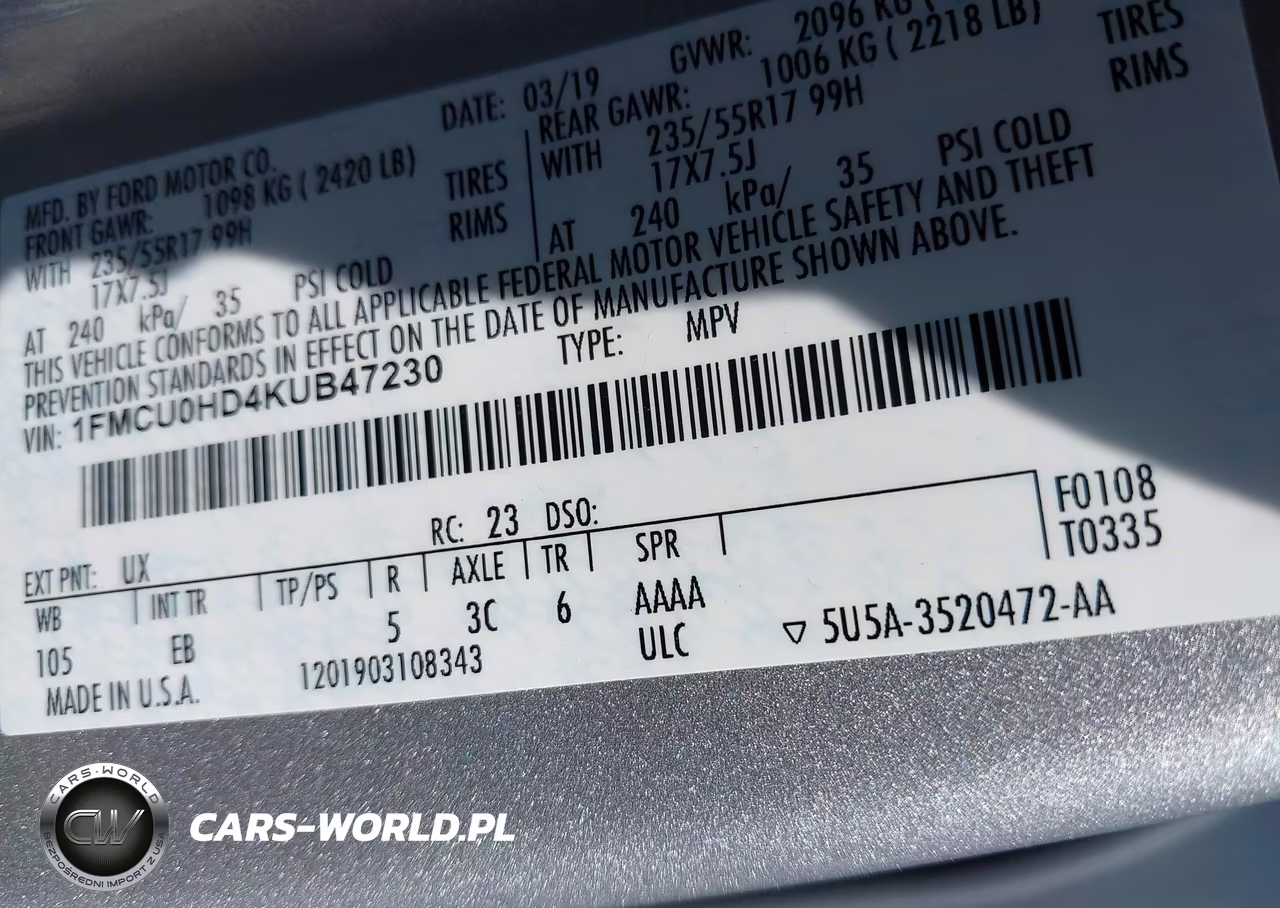 2019 Ford Escape Sel VIN:1FMCU0HD4KUB47230 - 9