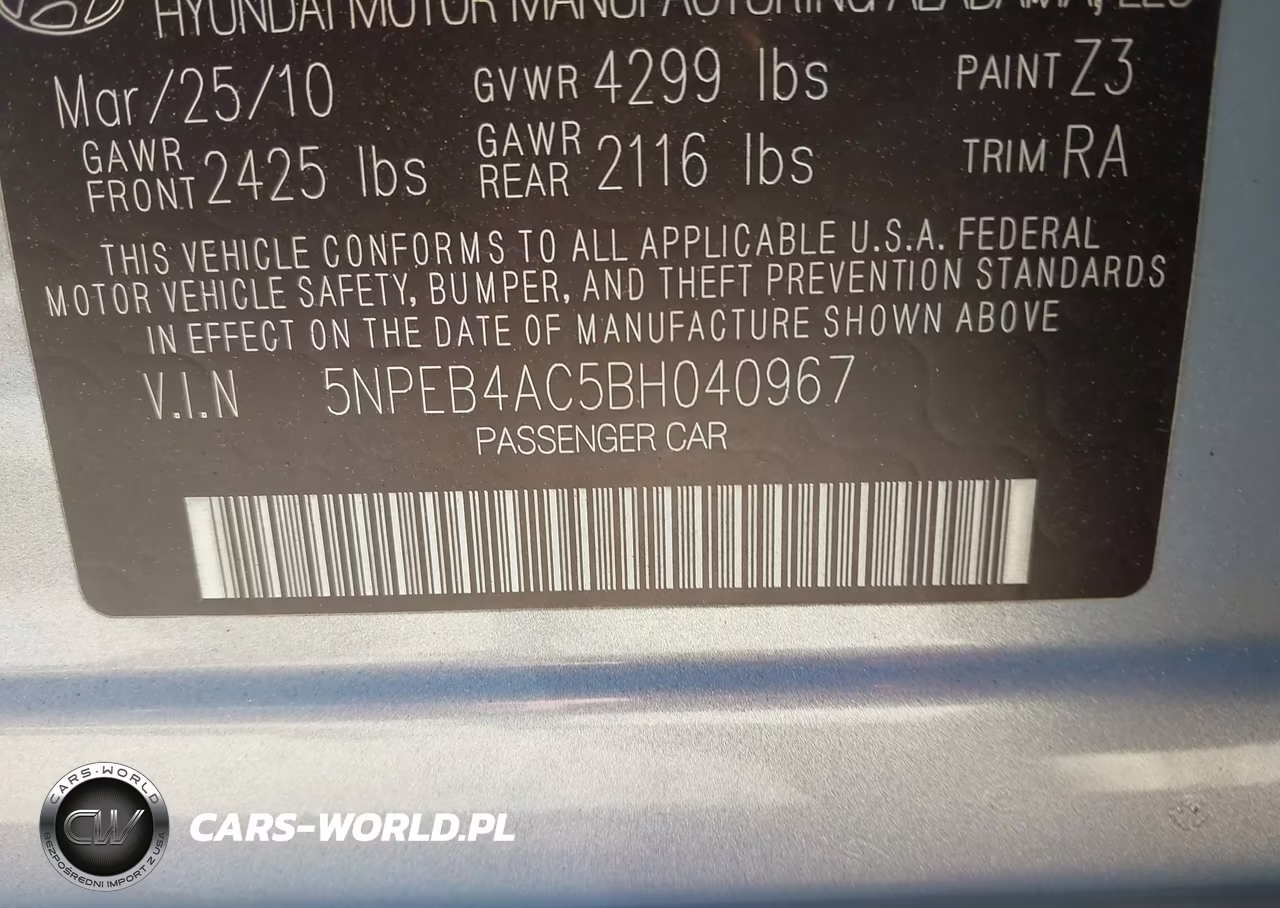 2011 Hyundai Sonata Gls VIN:5NPEB4AC5BH040967 - 9