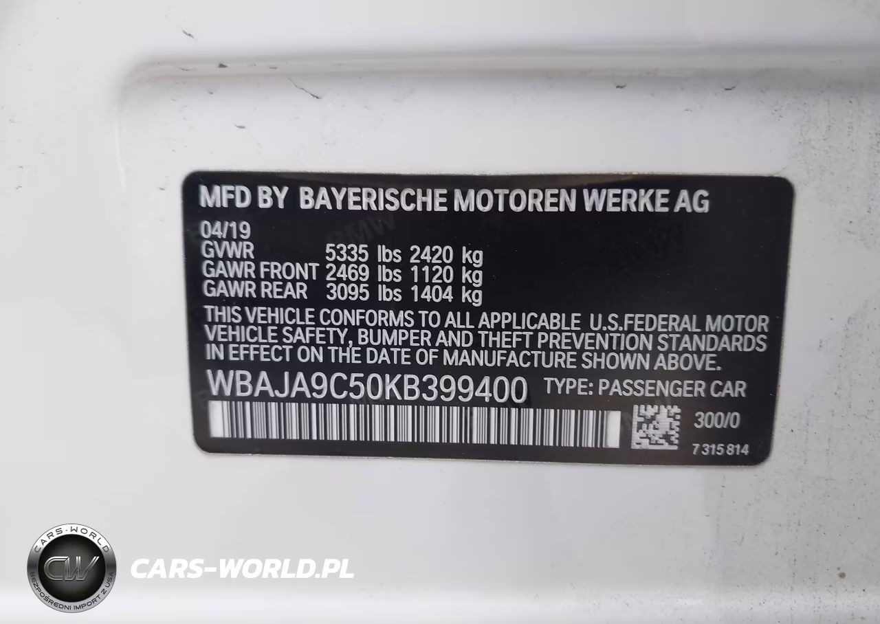 2019 BMW 530E Iperformance VIN:WBAJA9C50KB399400 - 9