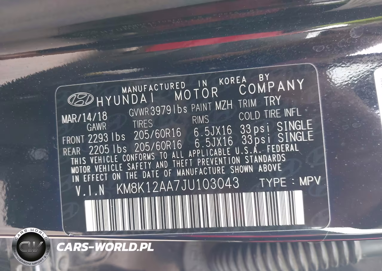 2018 Hyundai Kona Se VIN:KM8K12AA7JU103043 - 9