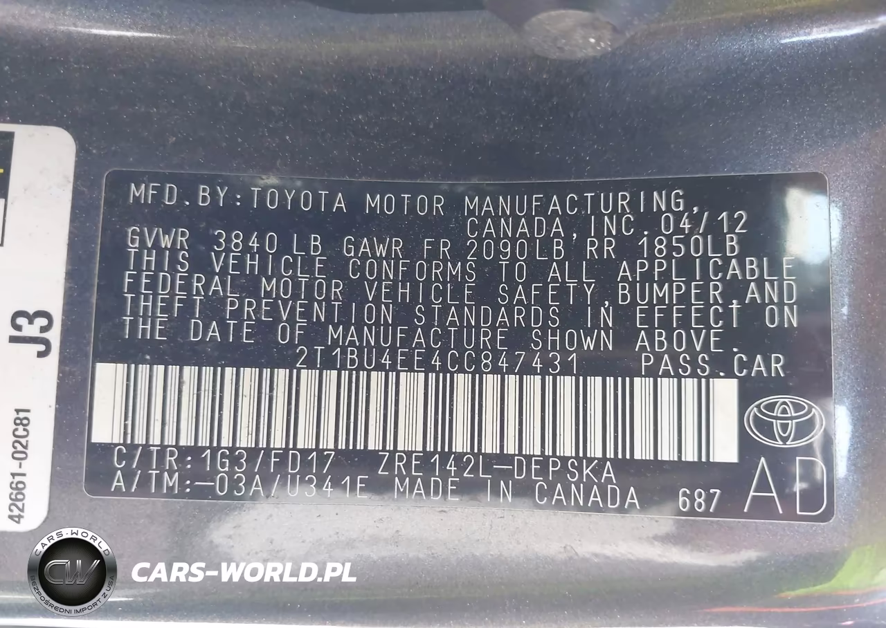 2012 Toyota Corolla S VIN:2T1BU4EE4CC847431 - 9