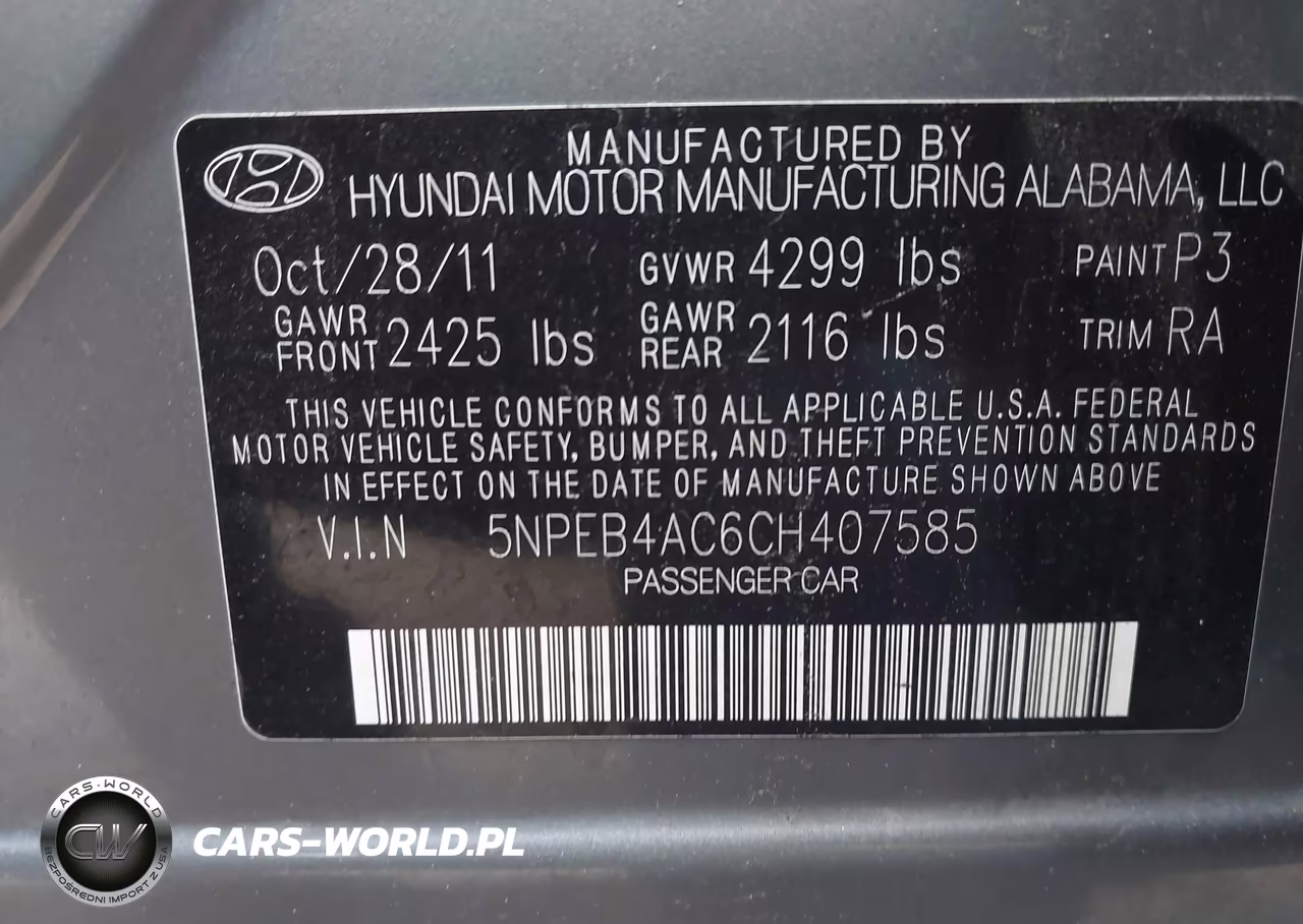 2012 Hyundai Sonata Gls VIN:5NPEB4AC6CH407585 - 9