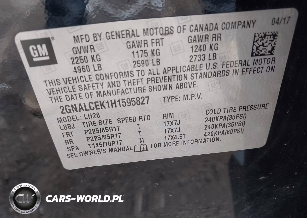 2017 Chevrolet Equinox Lt VIN:2GNALCEK1H1595827 - 9