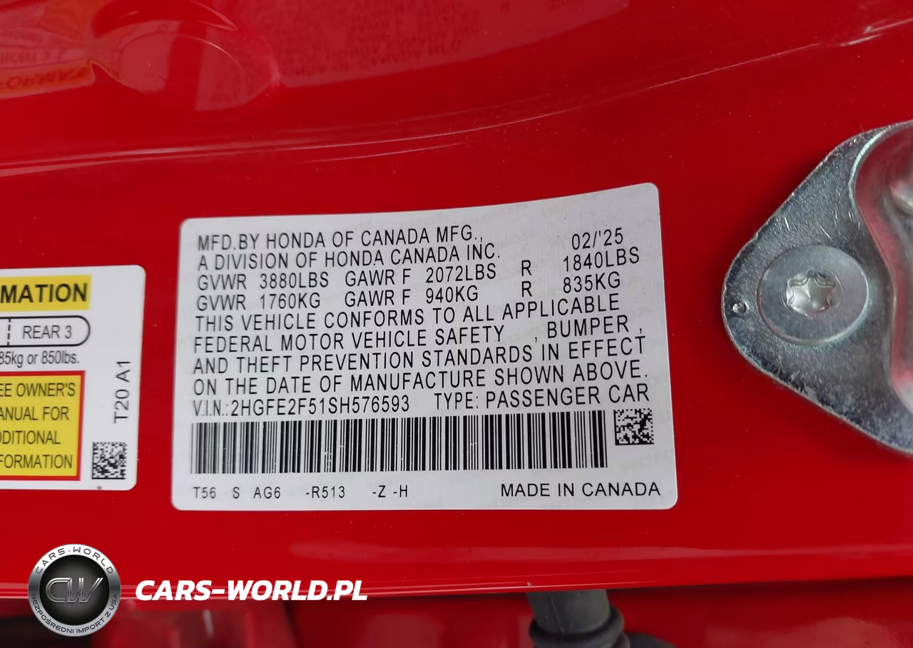 2025 Honda Civic Sport VIN:2HGFE2F51SH576593 - 9