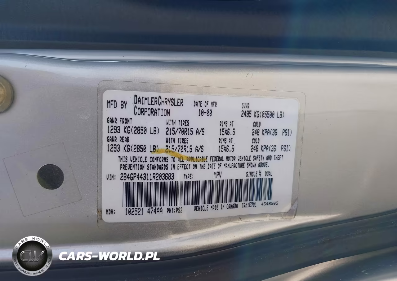 2001 Dodge Grand Caravan Sport VIN:2B4GP44311R203683 - 9