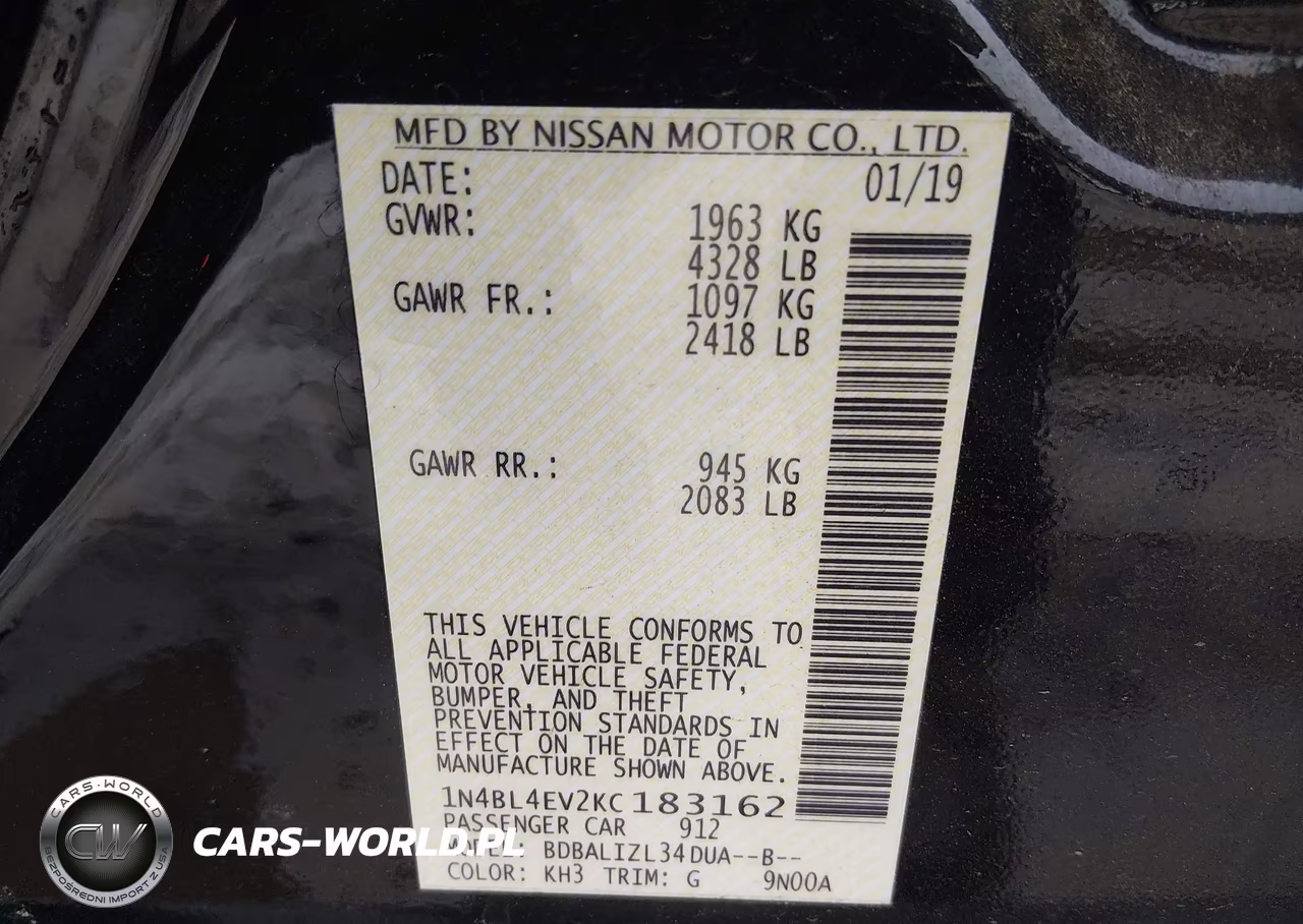 2019 Nissan Altima 2.5 Sl VIN:1N4BL4EV2KC183162 - 9